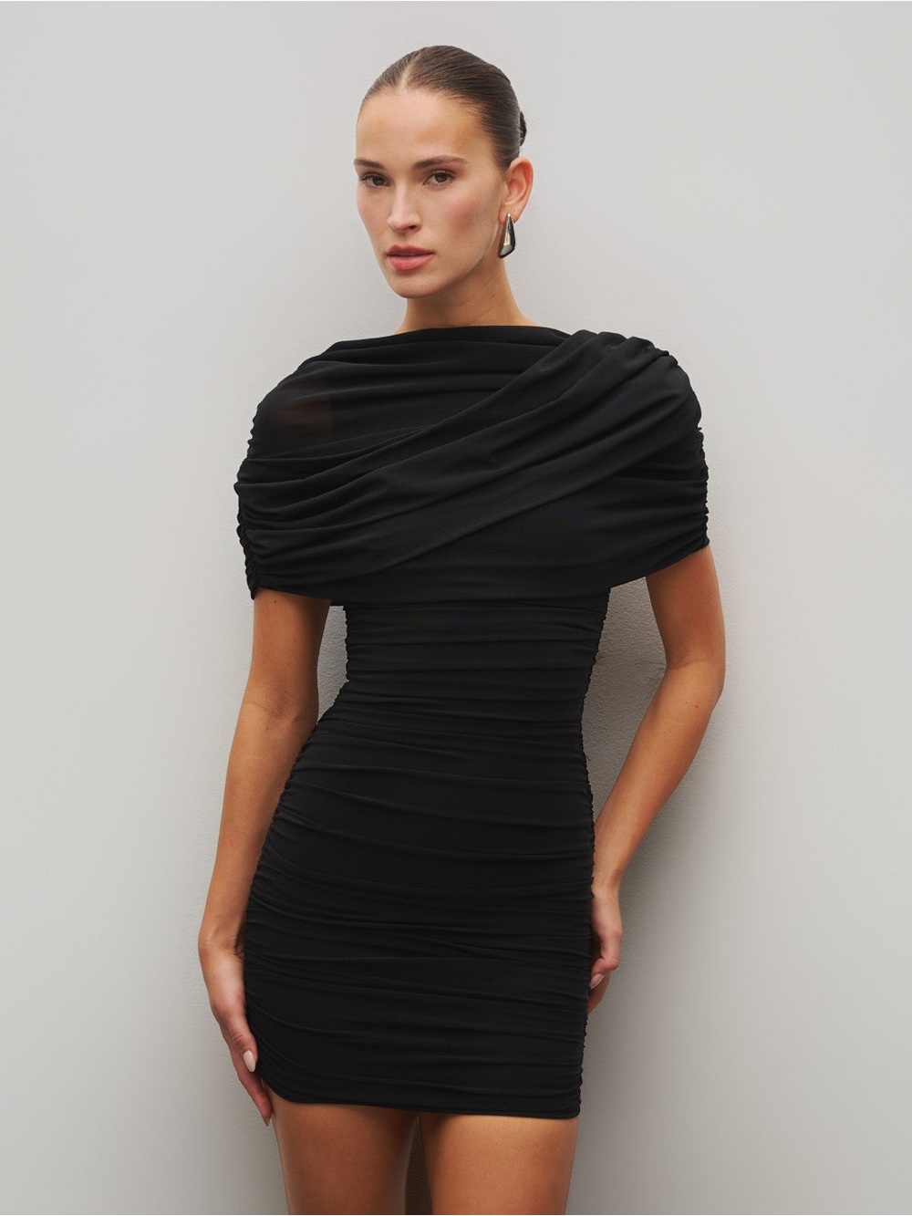 Heiress Beverly Hills The Draped Shoulder Mini Dress in Black - Size XS
